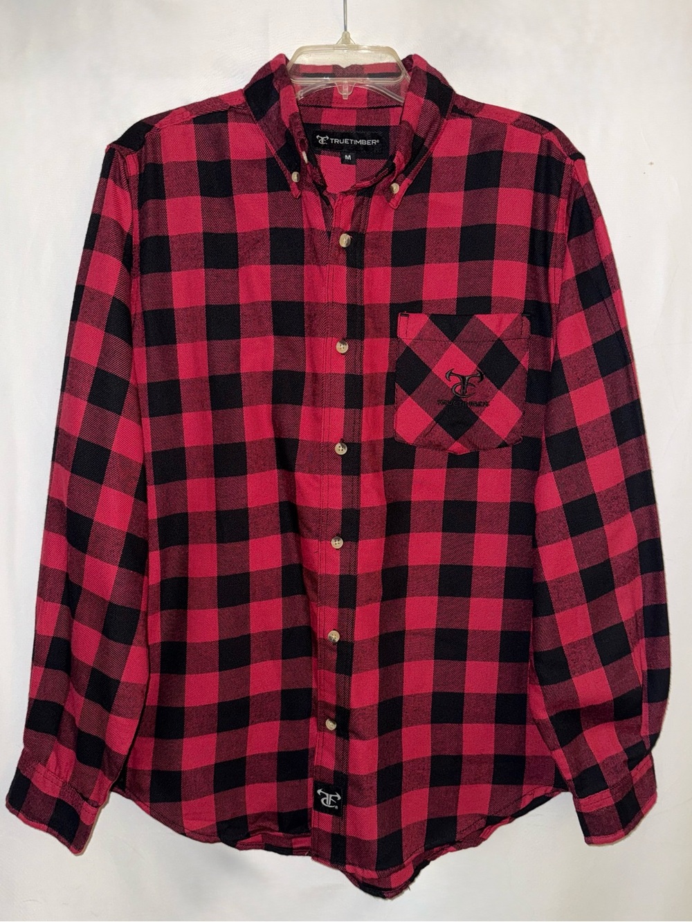 NWT True Timber Men's Red and Black Plaid Flannel Button-Down Shirt Size Medium